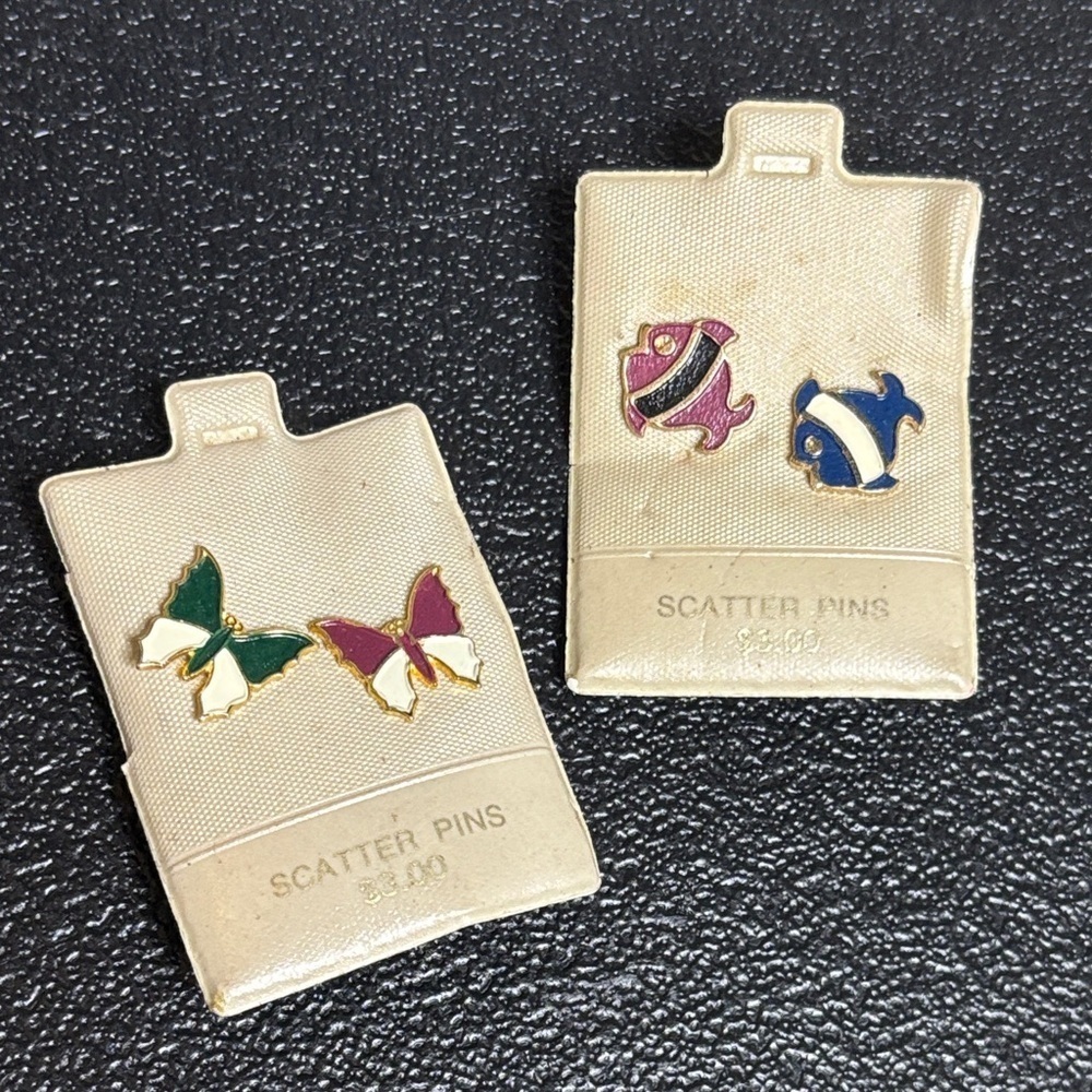 Vintage Scatter Pins Fish & Butterflies Enamel Pins